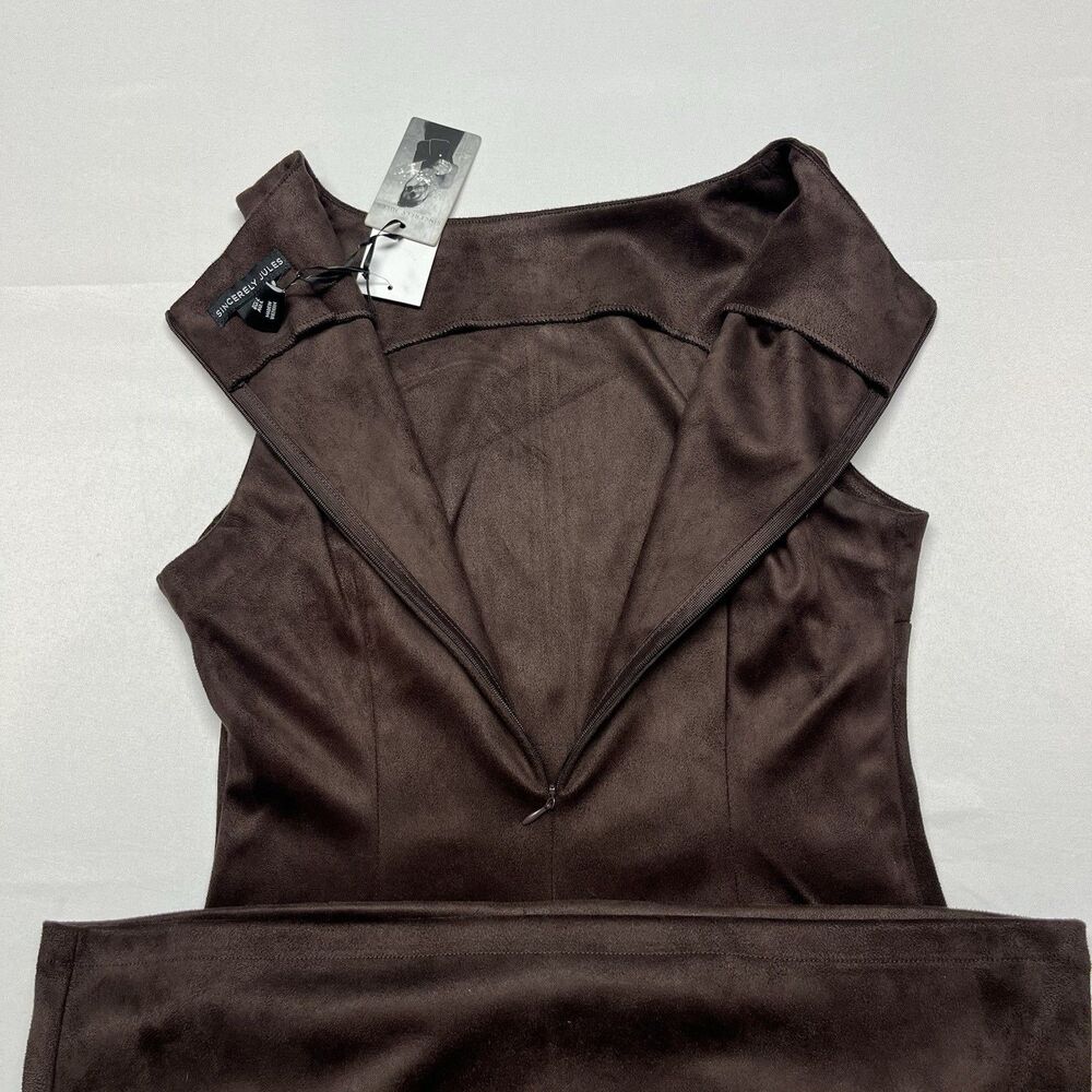 Brown Faux Suede Leather Midi Maxi Dress - Picture 11 of 11